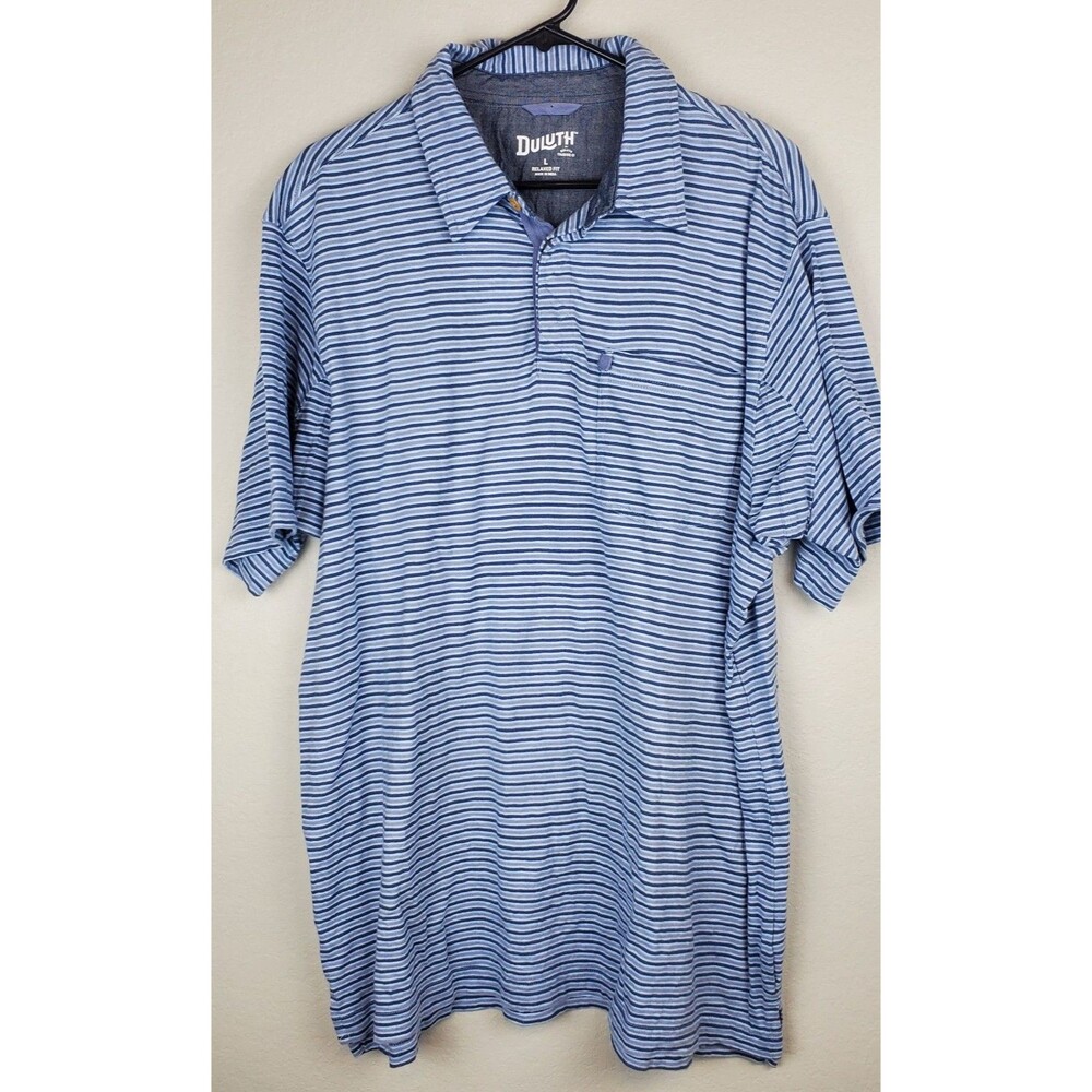 Duluth Trading Co Men's Large Blue Gray Polo Shirt Relaxed Fit 100% Cotton SS